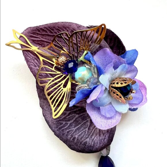 Artist Made MYSTICAL Purple Blue Party Festival Flower Hair Decor Clip Tassel - Picture 5 of 8